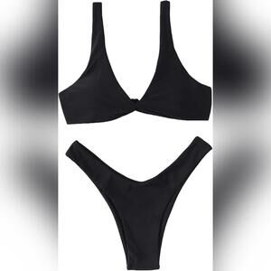 NWOT Verdusa Two Piece Pullover Twist Front High Cut Thong Bikini Swimsuit, M